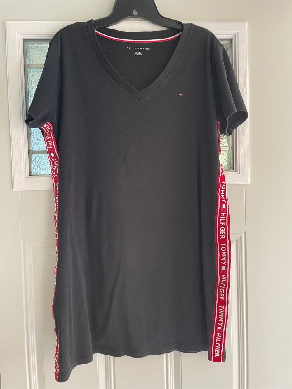 Tommy Hilfiger Black V-Neck Tunic /dress with Red Logo Stripes